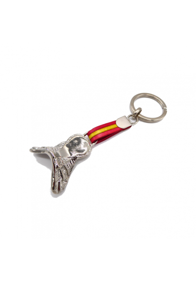 Steel saddle horse keychain with Spanish flag