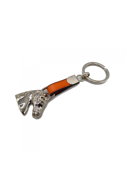 Leather key ring with steel horse