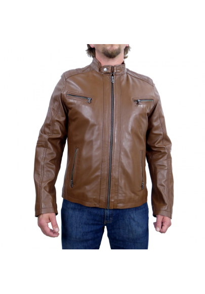 Zip leather jacket with zip pockets for men