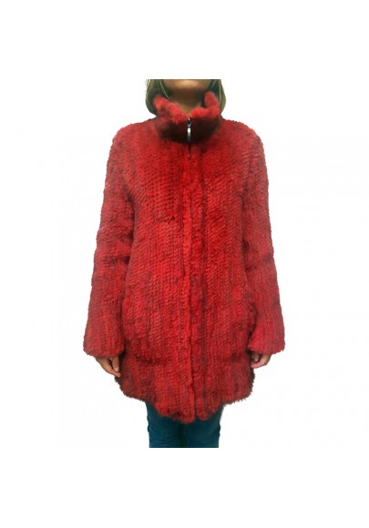 Knitted Mink Long Jacket with Zipper